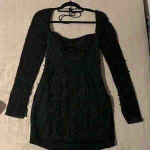 Oh Polly Long Sleeve Embellished Corset Mini Dress in Black size 10
